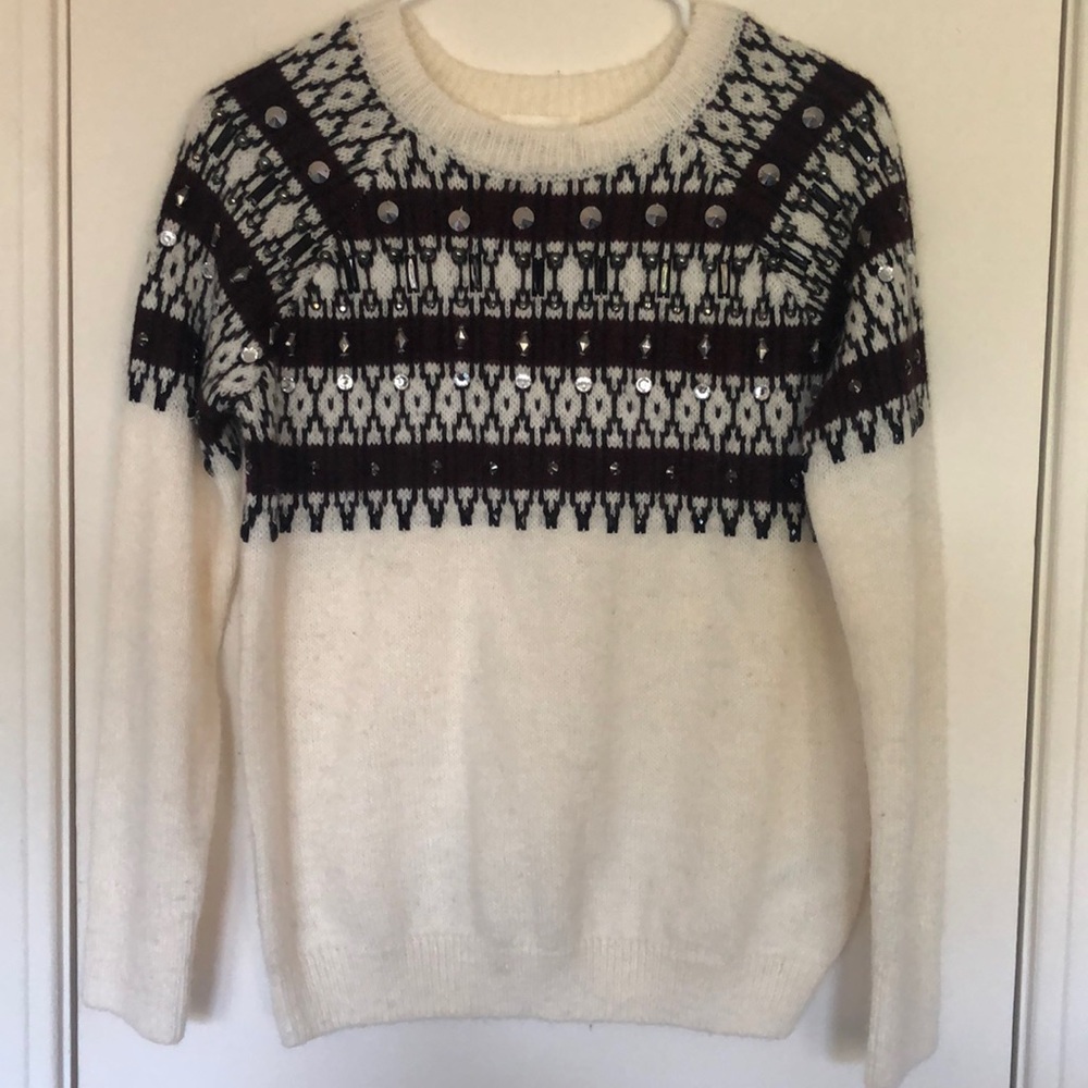 Embroidered bejeweled sweater